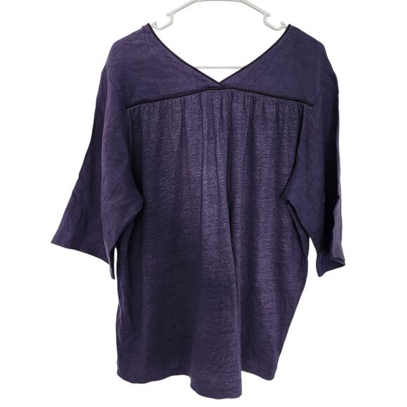 ALPHA STUDIO Linen Top‎ M/L Purple Cottage Minimalist Beach Coastal Grandma - Picture 2 of 9